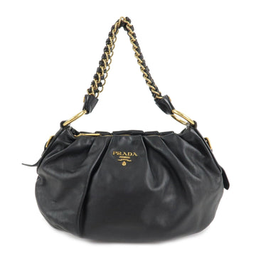 PRADA Leather Chain One-Shoulder Bag Black Gold Hardware Used