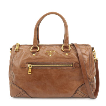 PRADA Logo Leather 2way Hand Bag Shoulder Bag Brown BL0727 Used