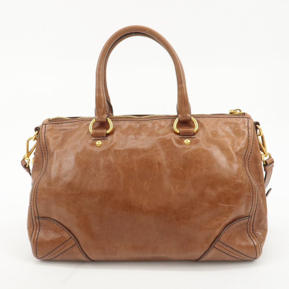 PRADA Logo Leather 2way Hand Bag Shoulder Bag Brown BL0727 Used