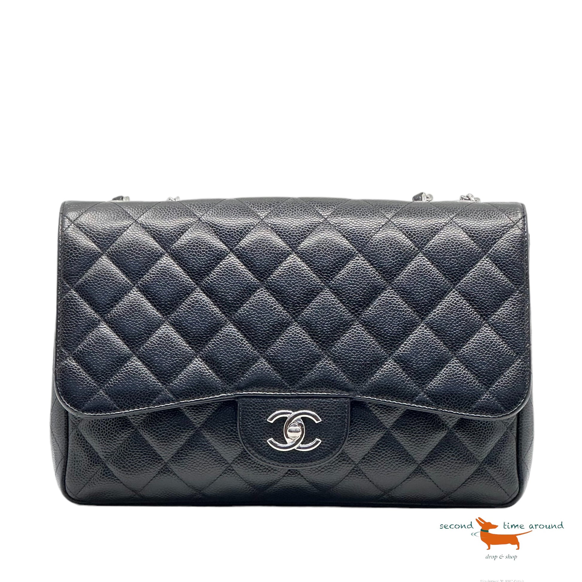 Chanel Classic Single Flap Jumbo Black Caviar Silver - Handbag & Wallet Accessories