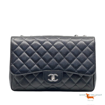Chanel Classic Single Flap Jumbo Black Caviar Silver - Handbag & Wallet Accessories