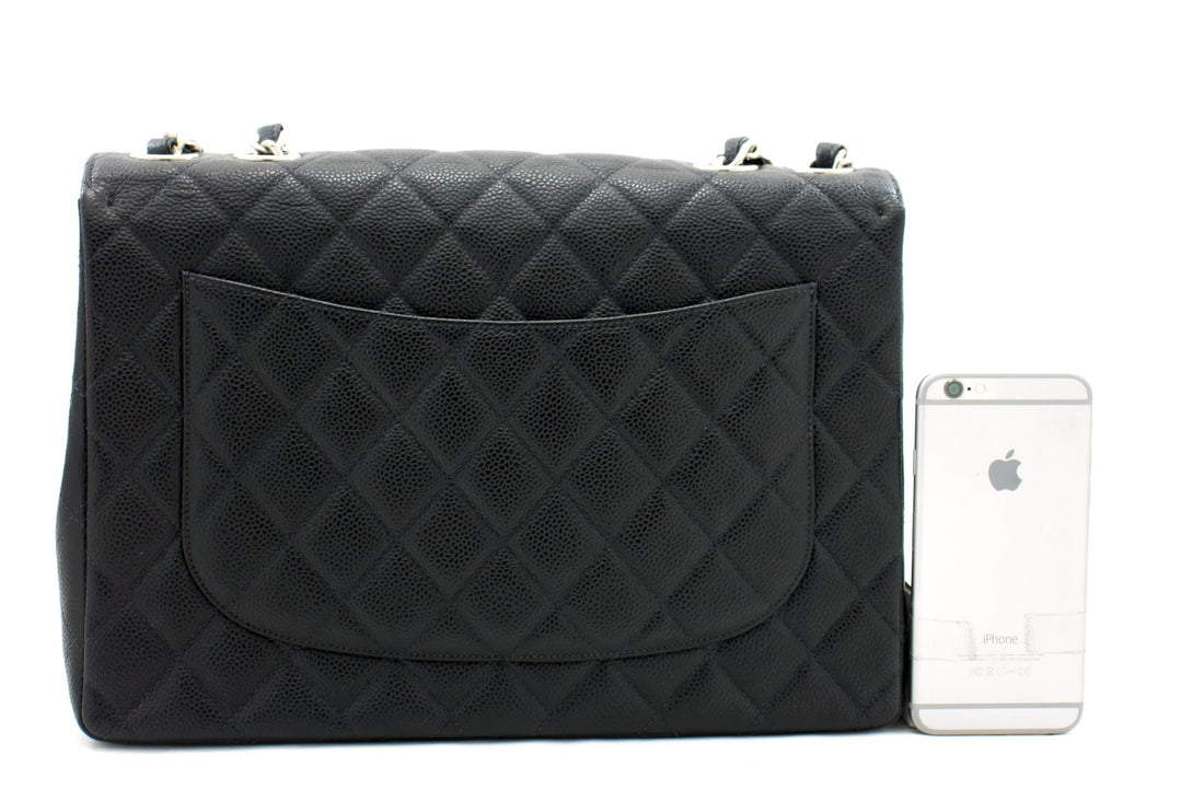 CHANEL Classic Large 11" Chain Shoulder Bag Black Grained Calfskin h58 - Shoulder Bag