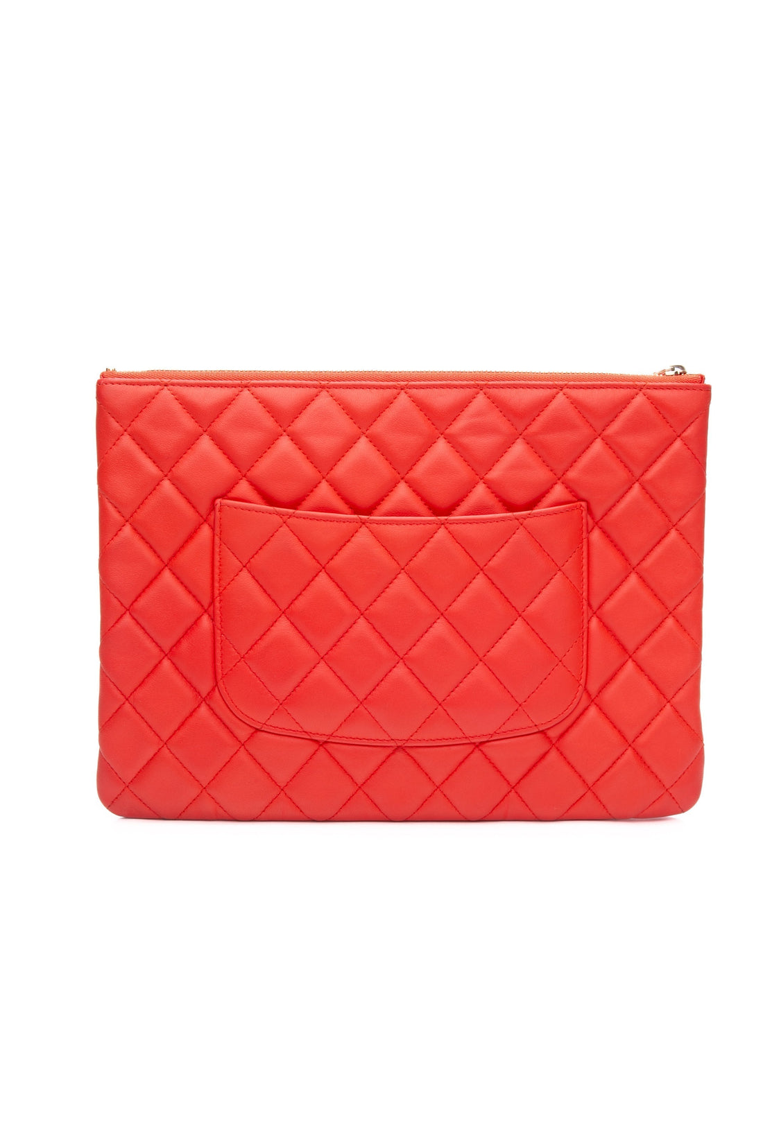 CHANEL Coral Lambskin Quilted Medium O Case Clutch - Handbags