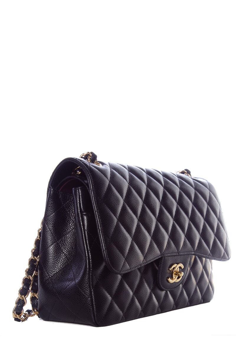 Chanel Black Caviar Classic Jumbo  Double Flap GHW Handbag - Handbag