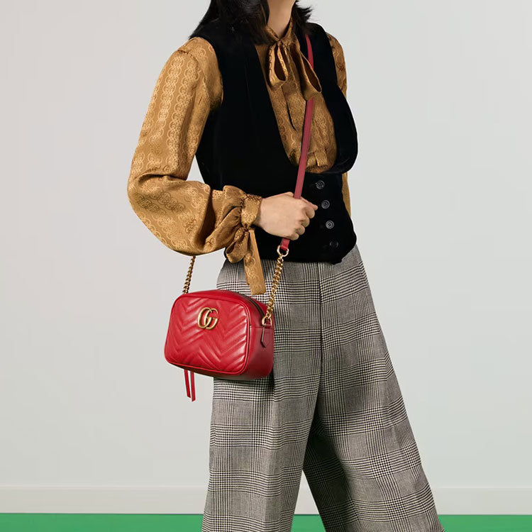 (WMNS) Gucci GG Marmont Gold Logo Leather Chain Small Red Classic Shoulder Messenger Bag 447632-DTD1T-6433 - Shoulder Bags - 2