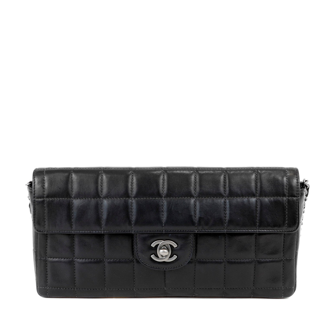 Chanel Black Lambskin Chocolate Bar Quilted East West Classic with Silver Hardware - Handbags