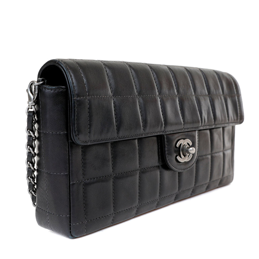 Chanel Black Lambskin Chocolate Bar Quilted East West Classic with Silver Hardware - Handbags