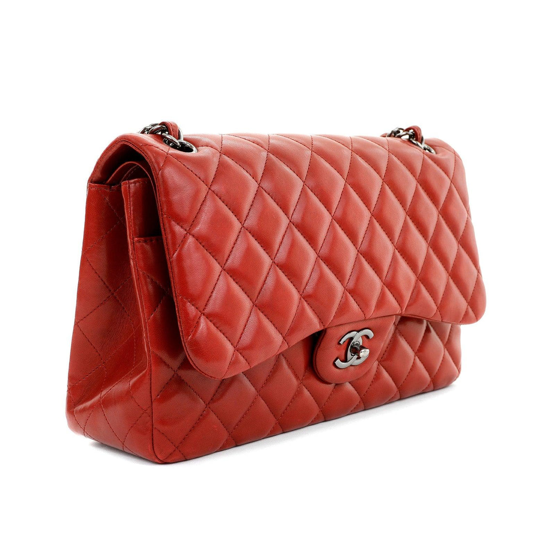 Chanel Lipstick Red Lambskin Jumbo Classic - Handbags