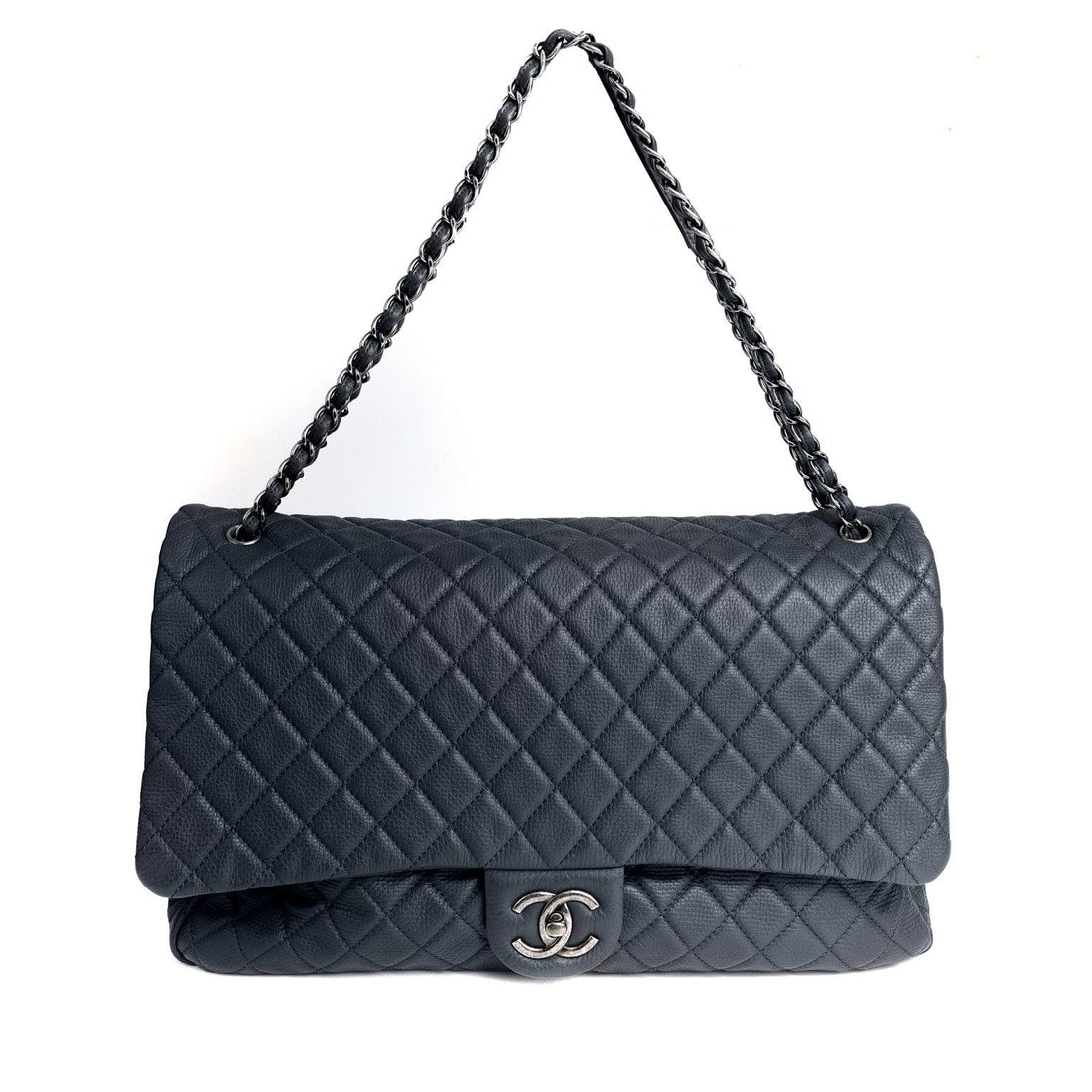 Chanel Navy XXL Classic w/ Gunmetal Hardware - BAGS