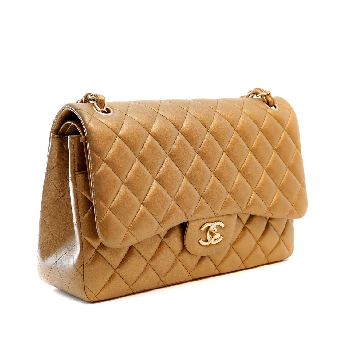 Chanel Metallic Bronze Lambskin Jumbo Classic Flap Bag - Handbags