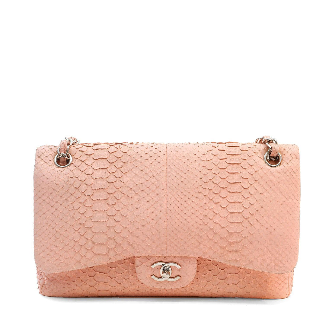Chanel Bubblegum Pink Python Jumbo Classic w/ Silver Hardware - BAGS