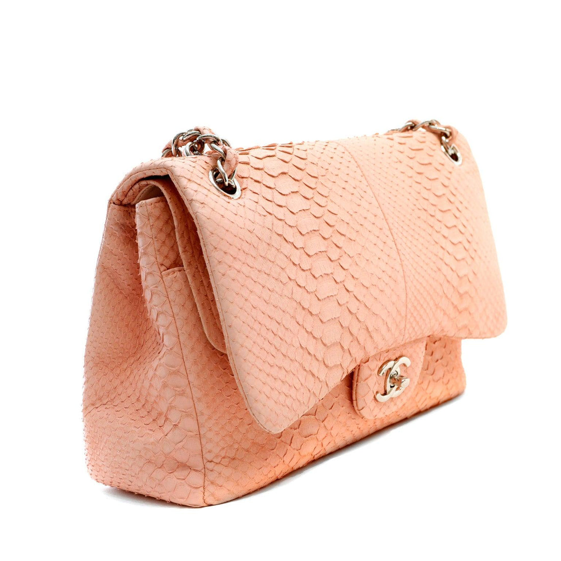 Chanel Bubblegum Pink Python Jumbo Classic w/ Silver Hardware - BAGS