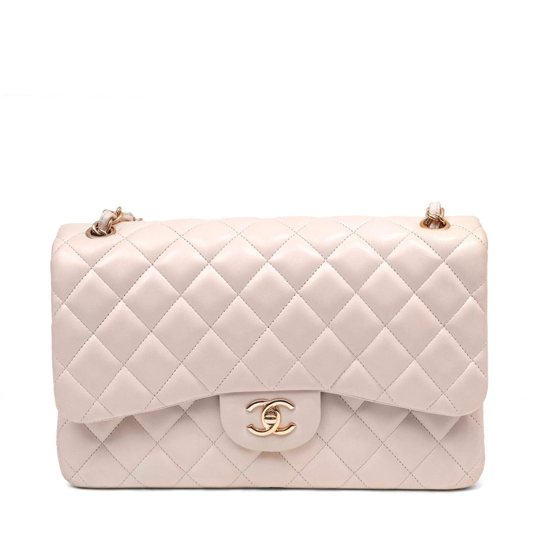 Chanel Light Beige Lambskin Jumbo Classic w/ Rose Gold Hardware - BAGS