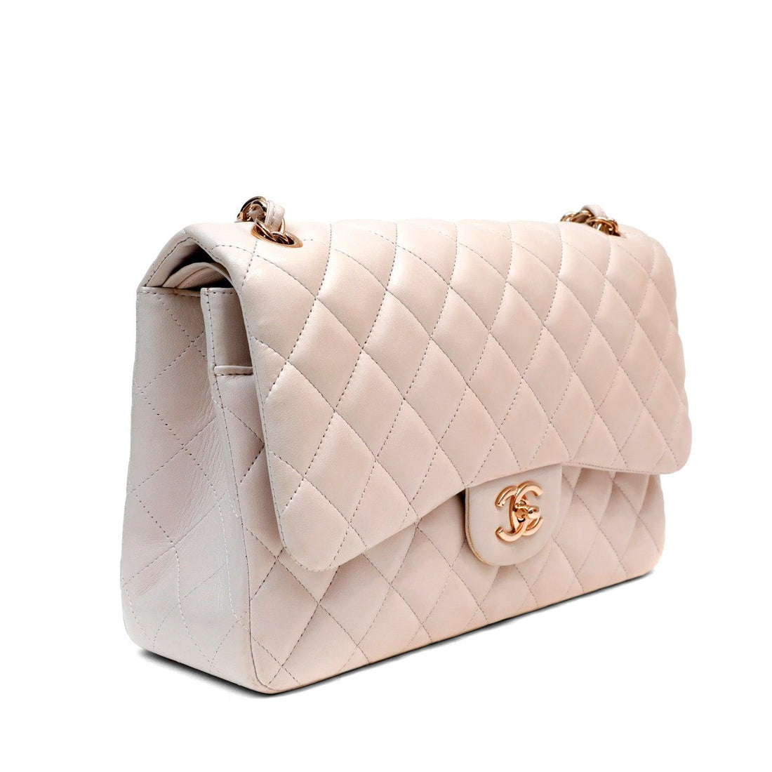 Chanel Light Beige Lambskin Jumbo Classic w/ Rose Gold Hardware - BAGS