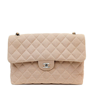 Chanel Gingham Cloth Maxi Classic w/ Silver Hardware - BAGS