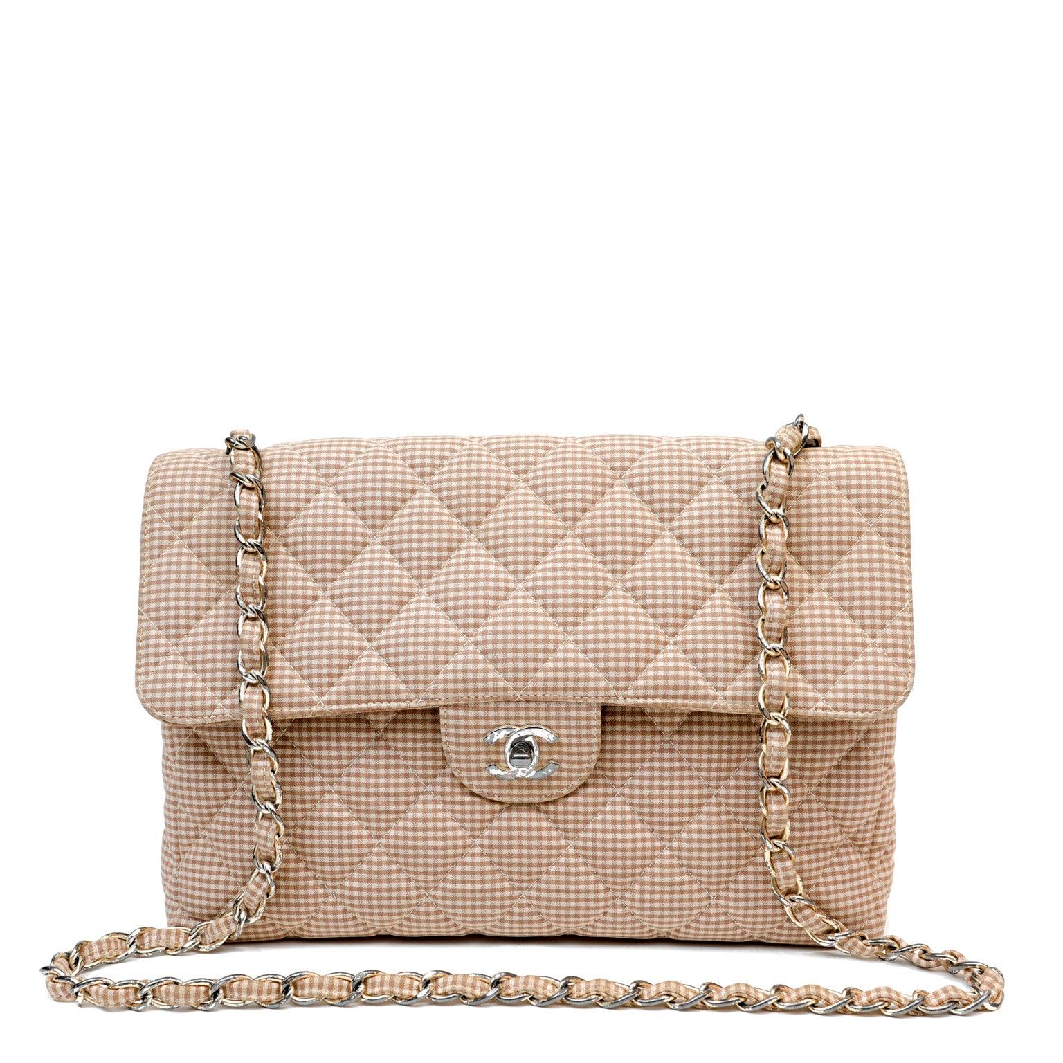 Chanel Gingham Cloth Maxi Classic w/ Silver Hardware - BAGS - 7