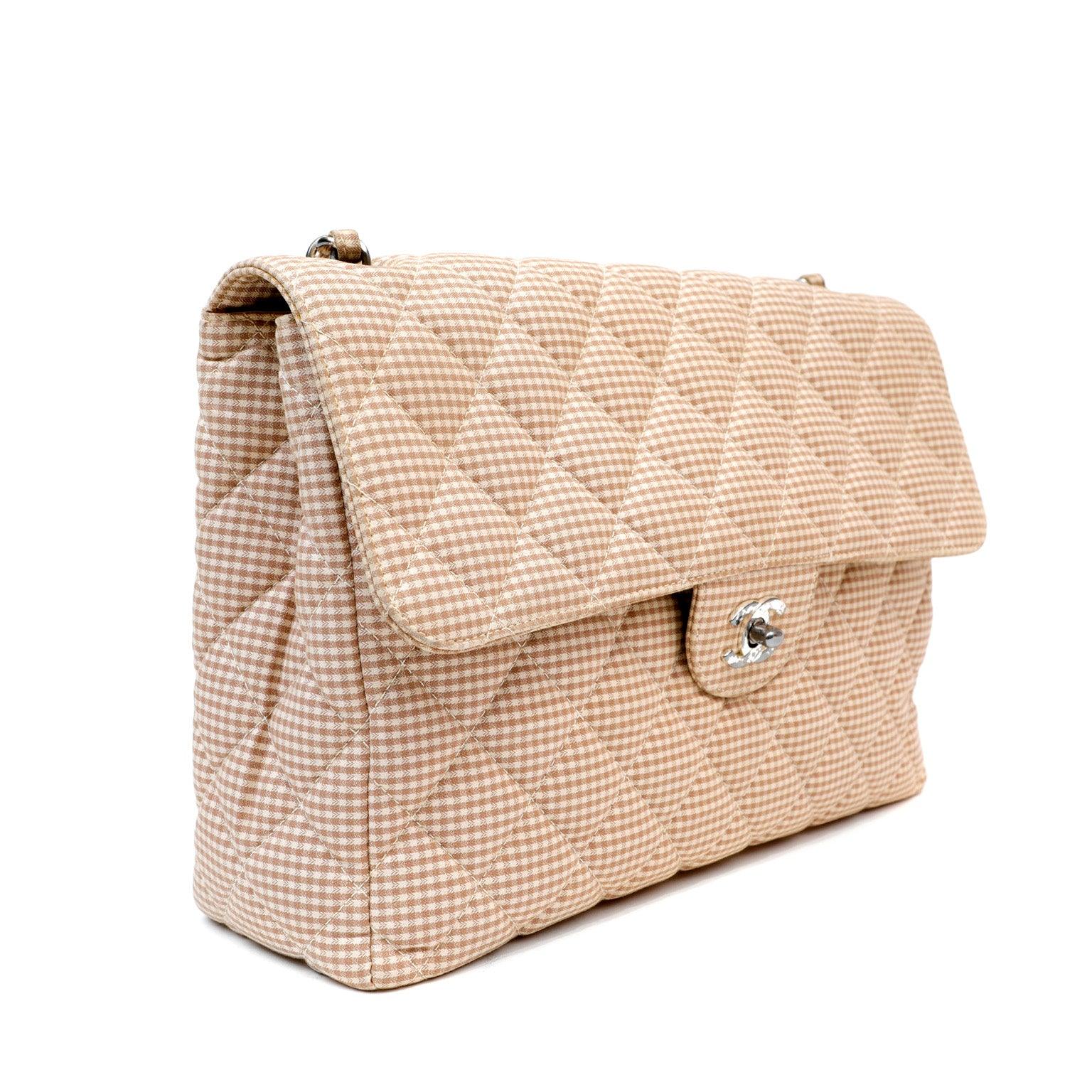 Chanel Gingham Cloth Maxi Classic w/ Silver Hardware - BAGS - 2