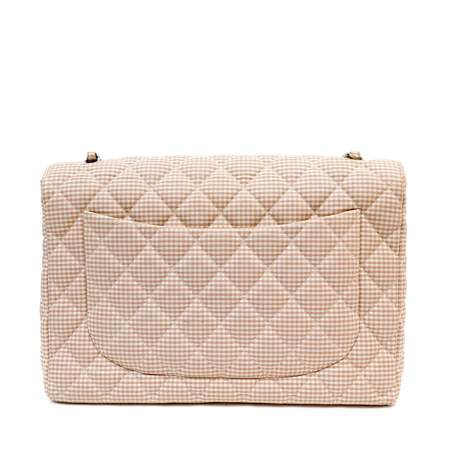 Chanel Gingham Cloth Maxi Classic w/ Silver Hardware - BAGS - 3