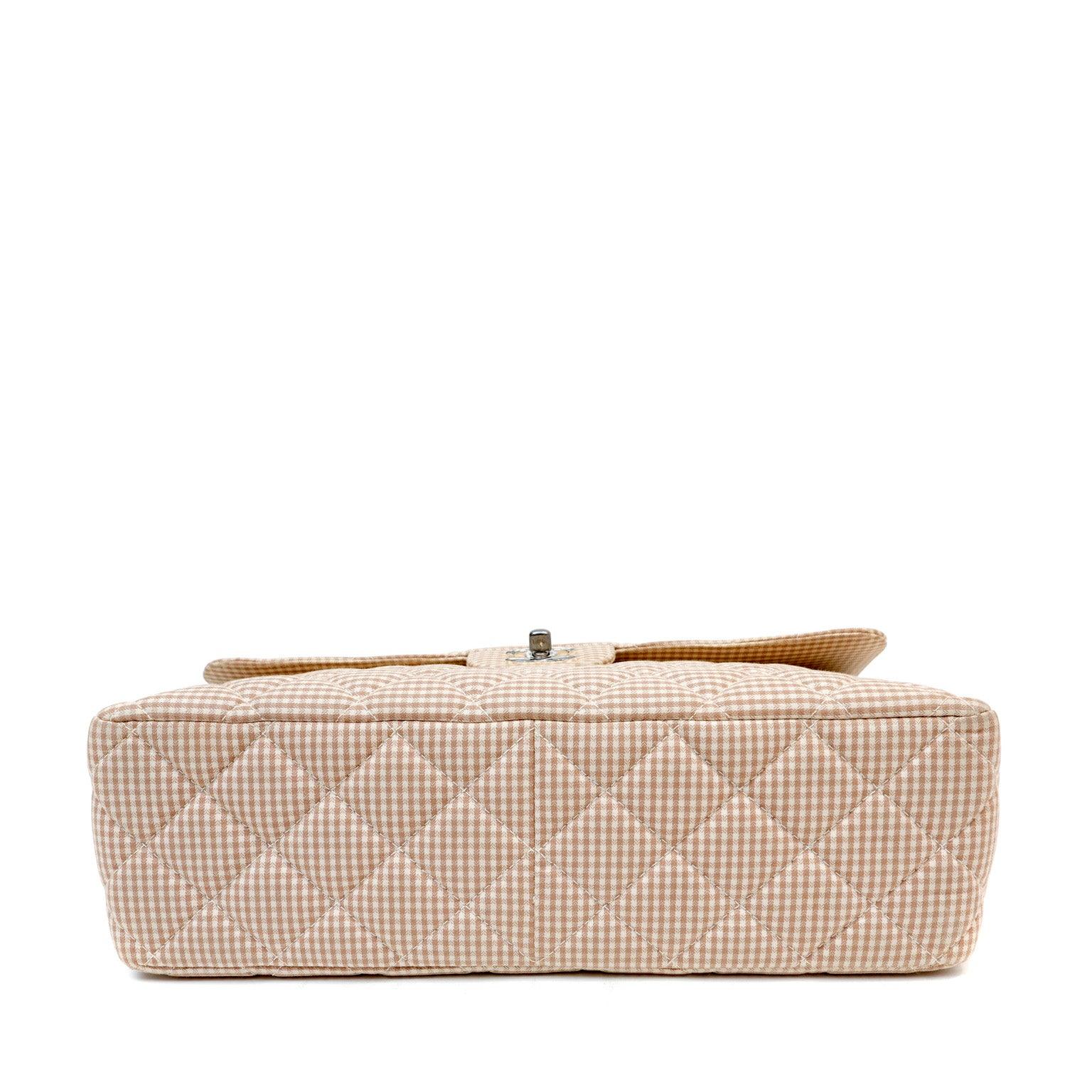 Chanel Gingham Cloth Maxi Classic w/ Silver Hardware - BAGS - 4
