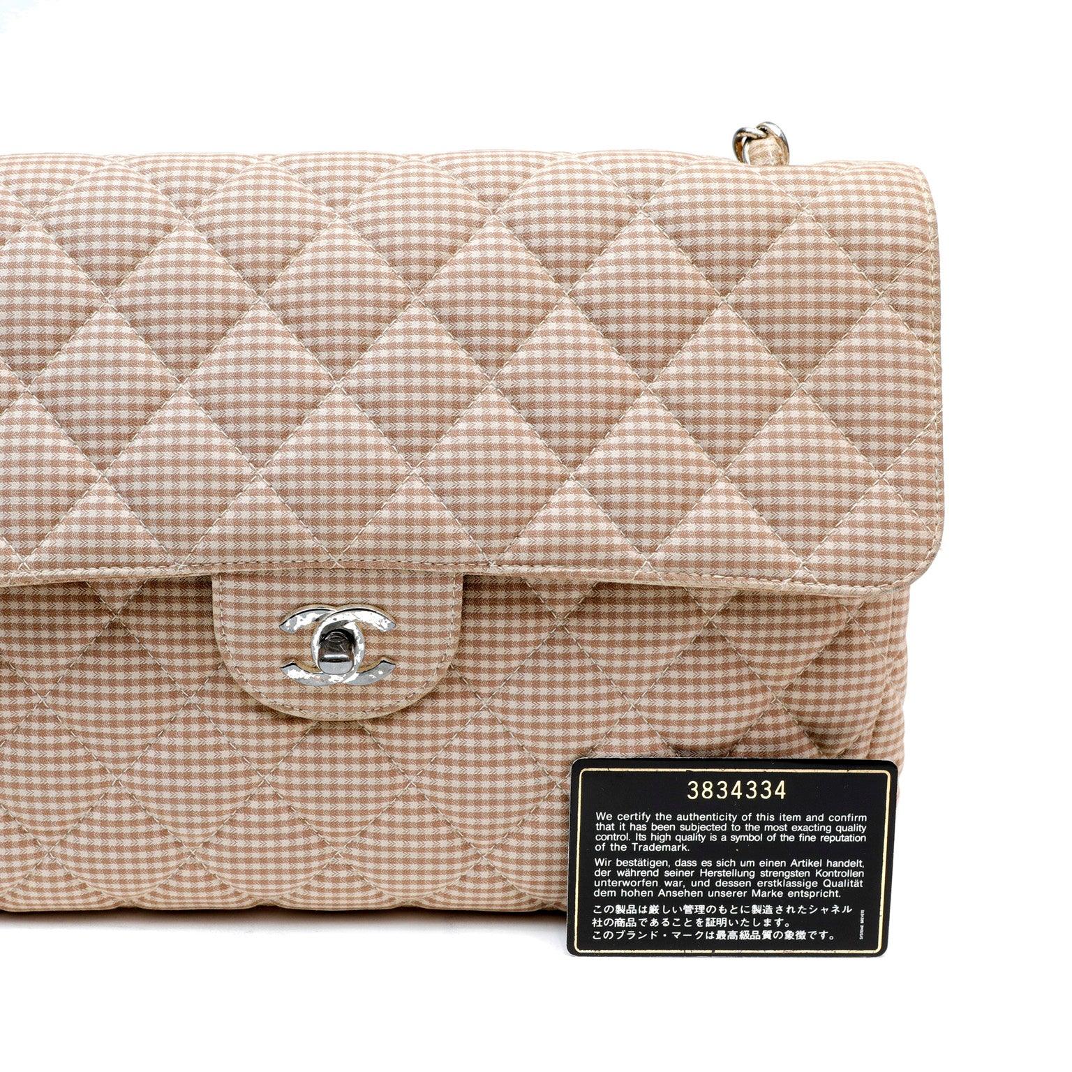Chanel Gingham Cloth Maxi Classic w/ Silver Hardware - BAGS - 6