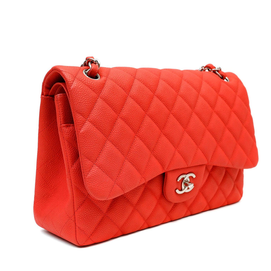 Chanel Salmon Brushed Caviar Jumbo Classic Double Flap Bag - Handbags