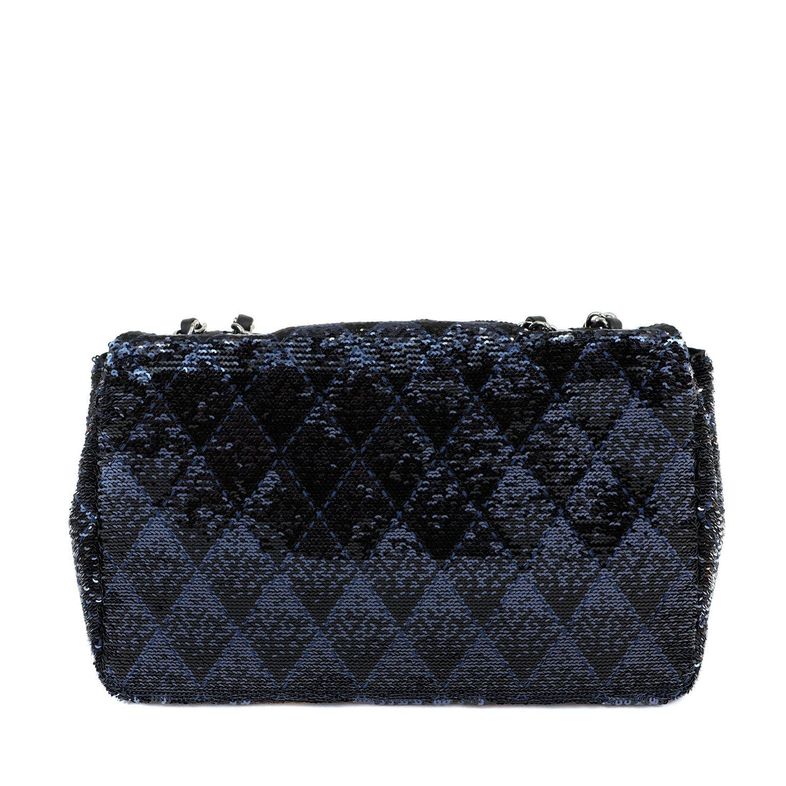 Chanel Black/Navy Sequin Classic Flap Bag w/ Silver Hardware - BAGS
