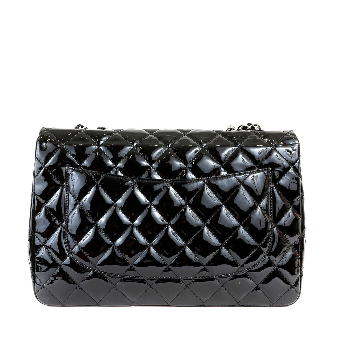 Chanel  Black Patent Leather Jumbo Classic with Silver Hardware - Handbags