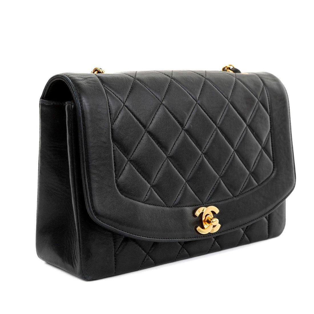 Chanel Black Lambskin Real Princess Diana Classic Medium with Gold Hardware - BAGS