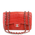 Chanel Red Crocodile Jumbo Classic with Silver Hardware - Handbags - 7
