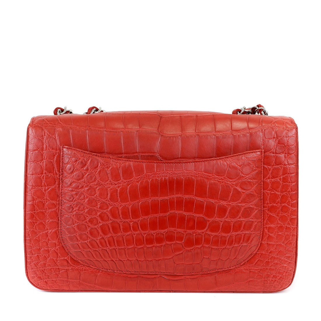 Chanel Red Crocodile Jumbo Classic with Silver Hardware - Handbags
