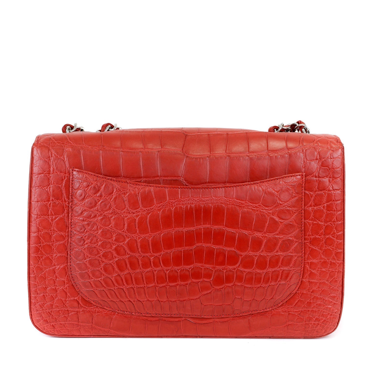 Chanel Red Crocodile Jumbo Classic with Silver Hardware - Handbags - 2