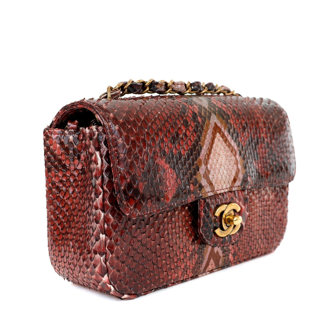 Chanel Burgundy Python Small Classic Flap - BAGS