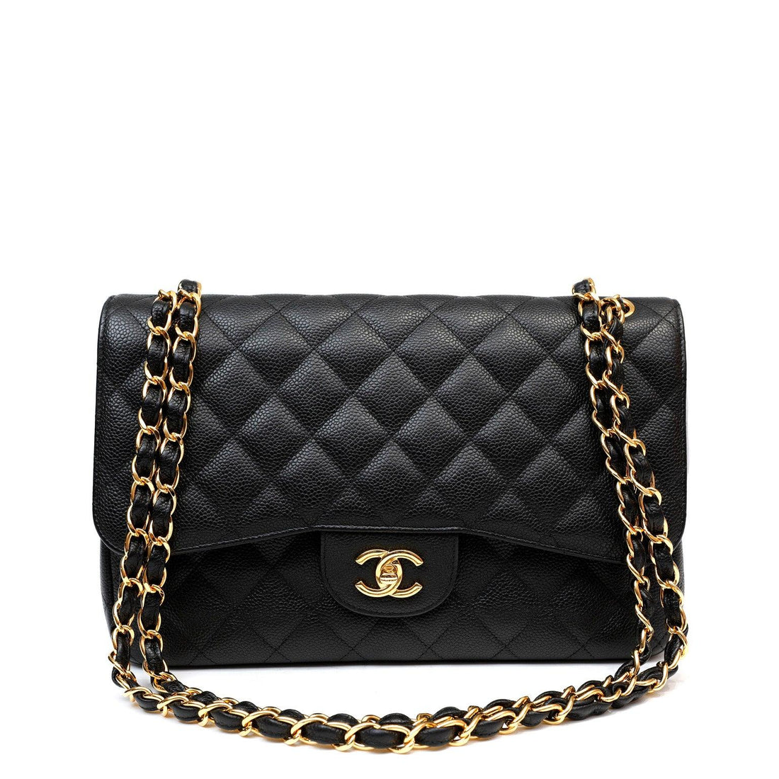 Chanel Black Caviar Jumbo Classic with Gold Hardware - Handbags