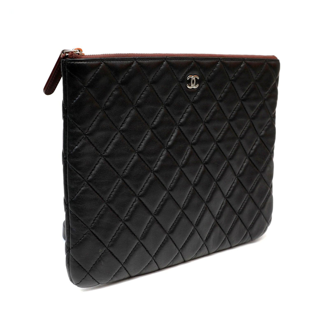 Chanel Small Black Quilted Lambskin Classic O-Case w/ Silver Hardware - Pouch