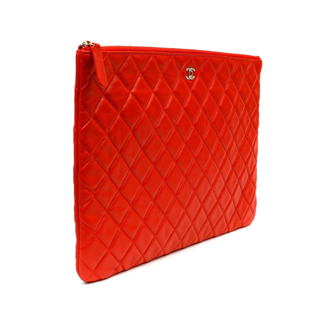 Chanel Red Quilted Lambskin Classic Large O Case - Handbags