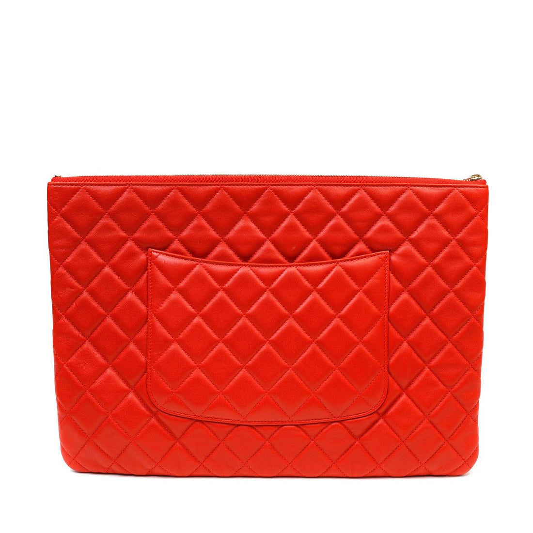 Chanel Red Quilted Lambskin Classic Large O Case - Handbags