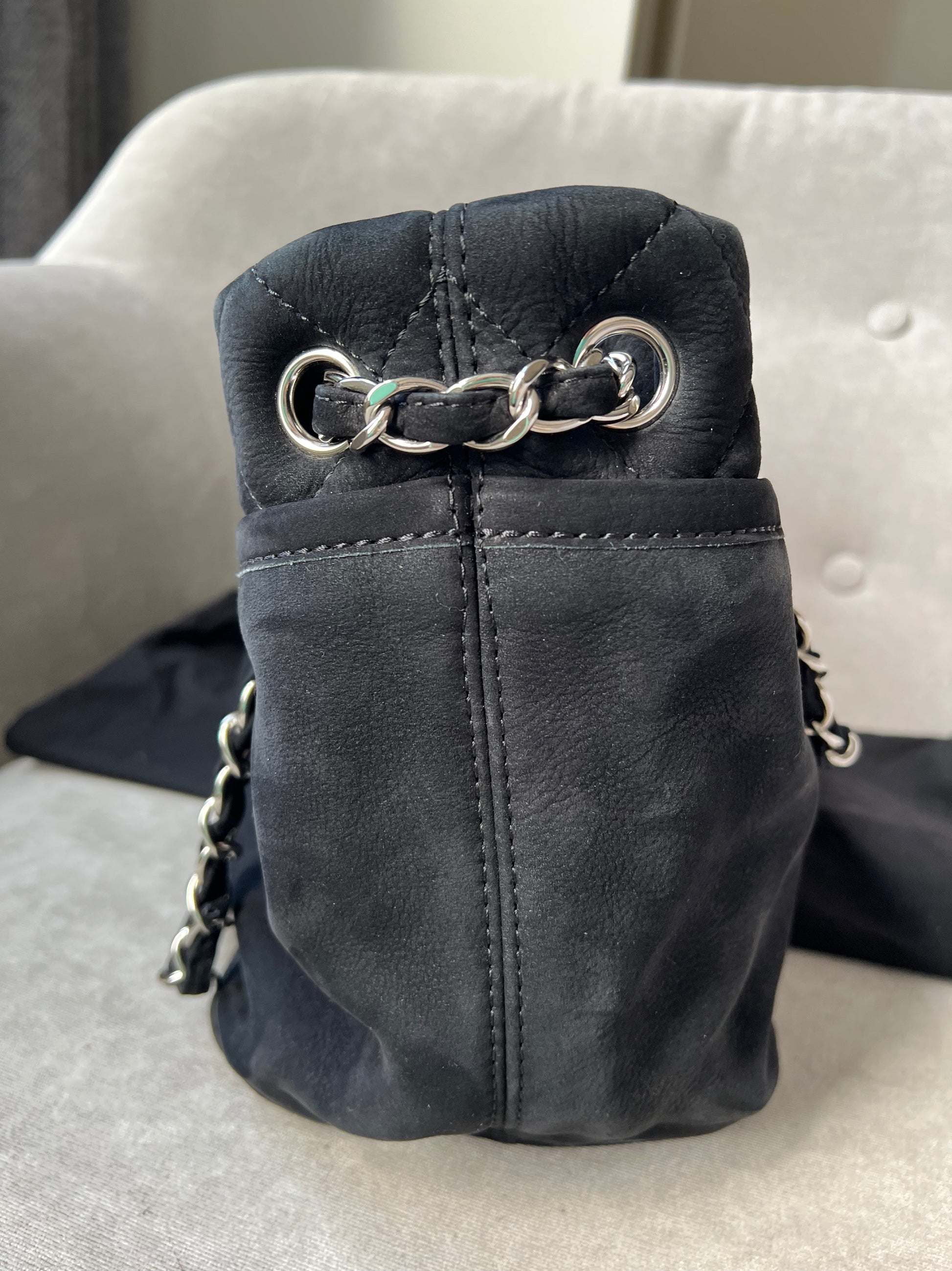 Chanel Natural Beauty Tote in Black Suede Nubuck Caviar with Silver Hardware - 12