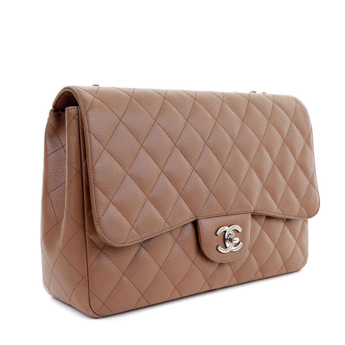 Chanel Caramel Caviar Jumbo Classic w/ Silver Hardware - BAGS