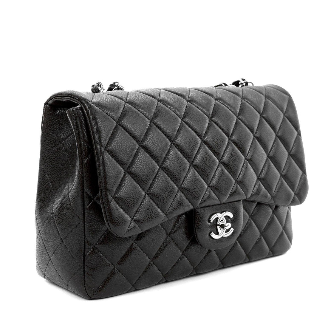 Chanel Chocolate Brown Caviar Jumbo Classic w/ Silver Hardware - BAGS