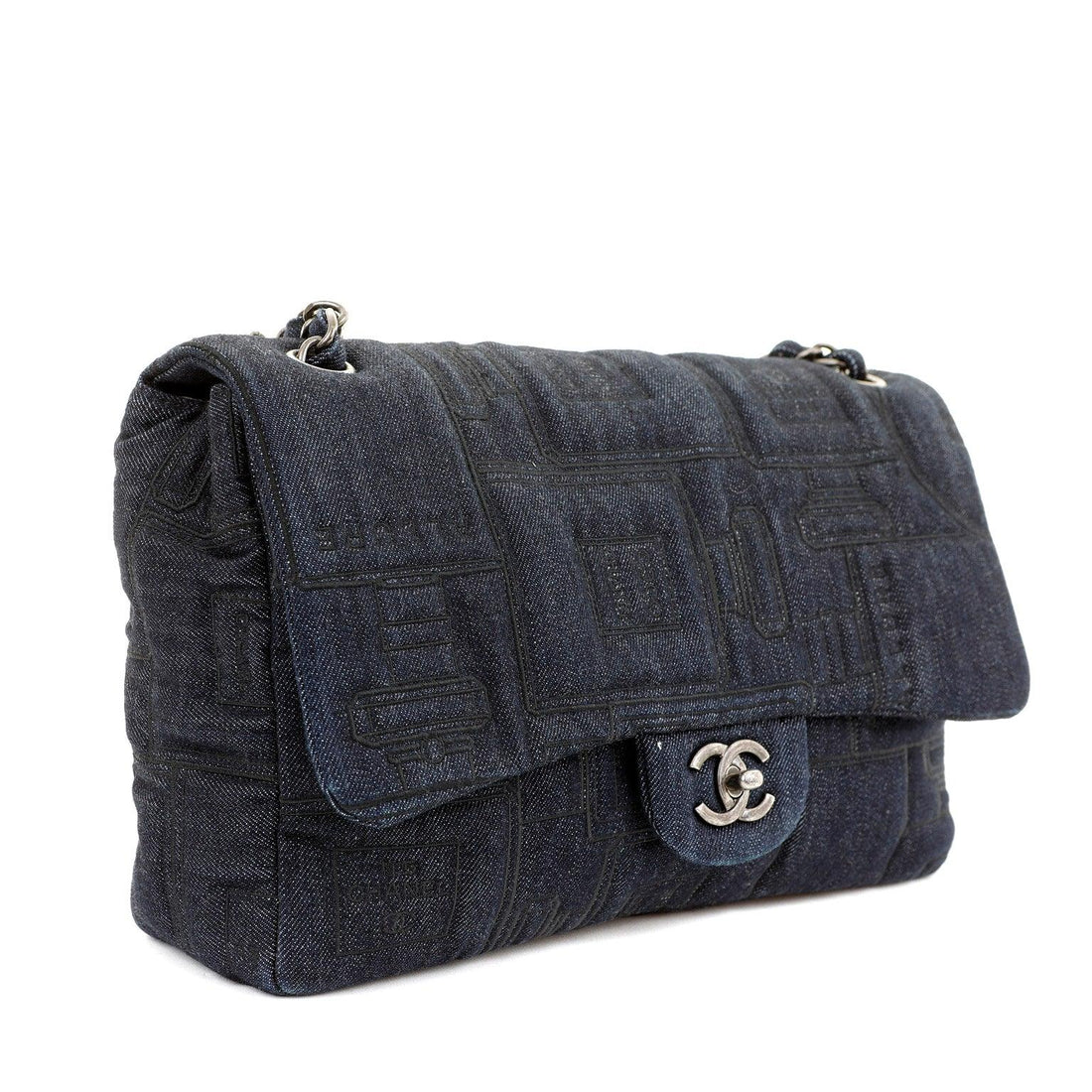 Chanel Denim Perfume Bottle Embroidered Jumbo Classic with Ruthenium Special Edition - Handbags