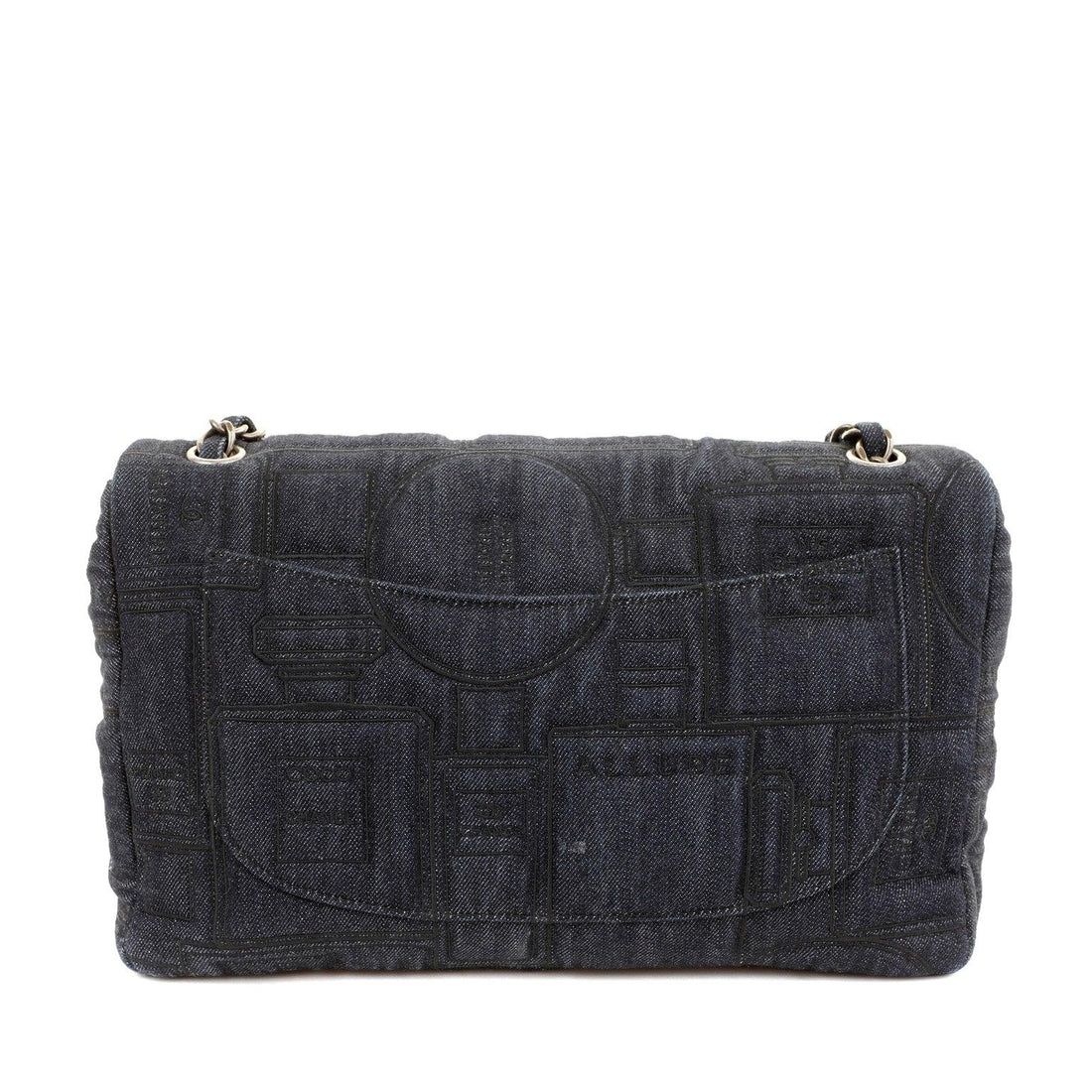 Chanel Denim Perfume Bottle Embroidered Jumbo Classic with Ruthenium Special Edition - Handbags