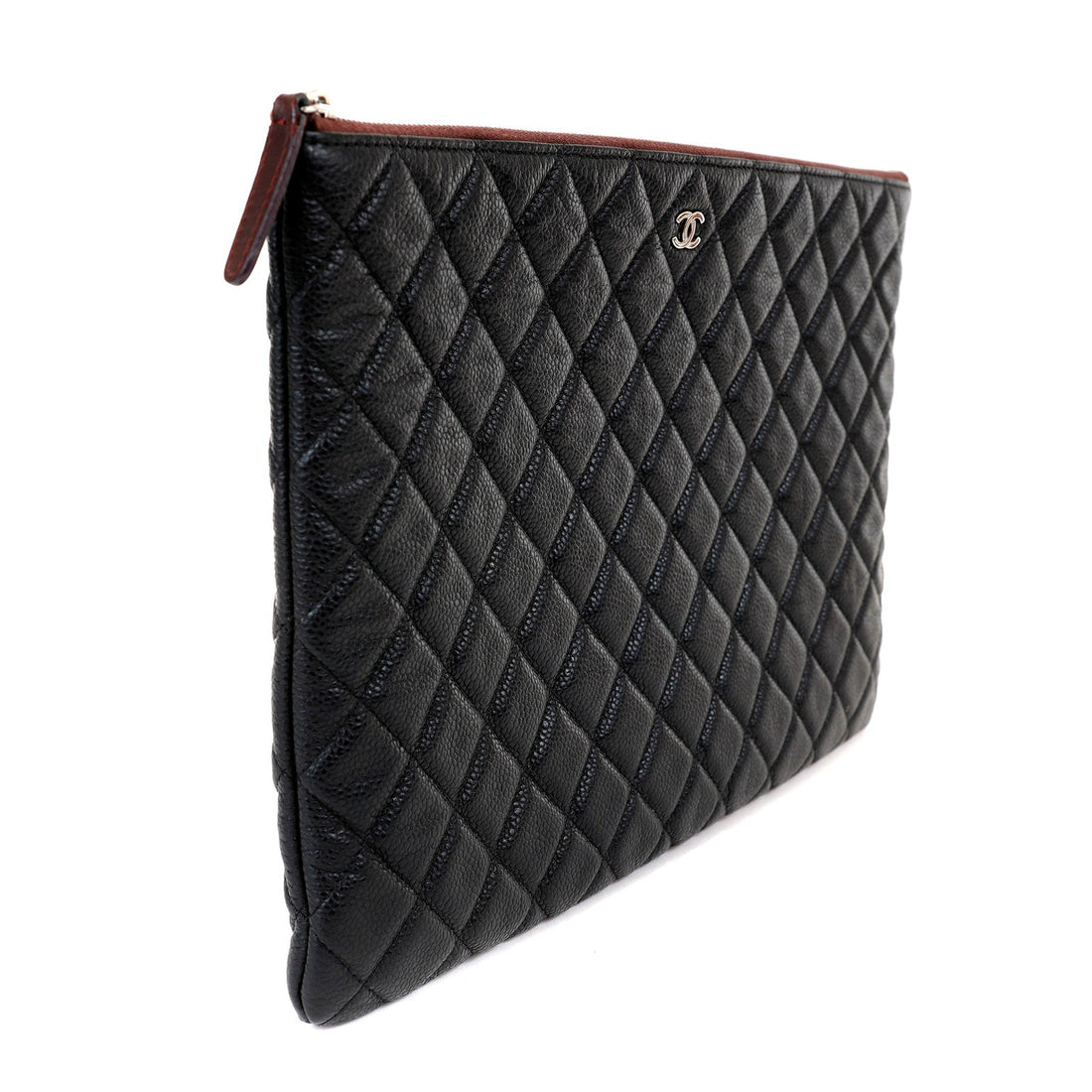 Chanel Large Black Caviar Classic O-Case with Silver Hardware - Handbags