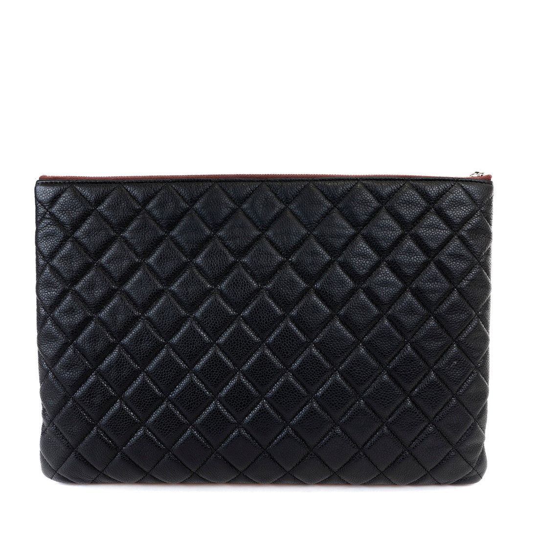 Chanel Large Black Caviar Classic O-Case with Silver Hardware - Handbags