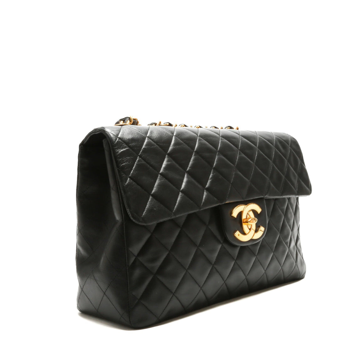 CHANEL Vintage Classic Jumbo XL Single Flap - Black Lambskin w/Gold - Handbag