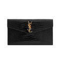 Black Croc Embossed Calfskin Uptown Clutch - Handbags