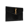 Black Croc Embossed Calfskin Uptown Clutch - Handbags - 2