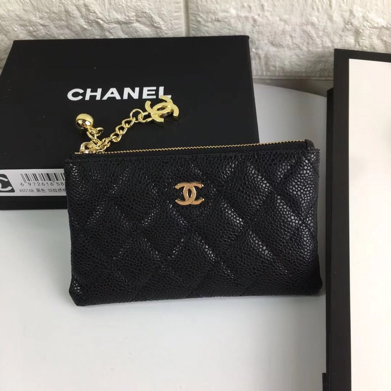 CHANEL CLASSIC SMALL ZIPPED POUCH 15 BLACK CALFSKIN GOLD ICON - bag