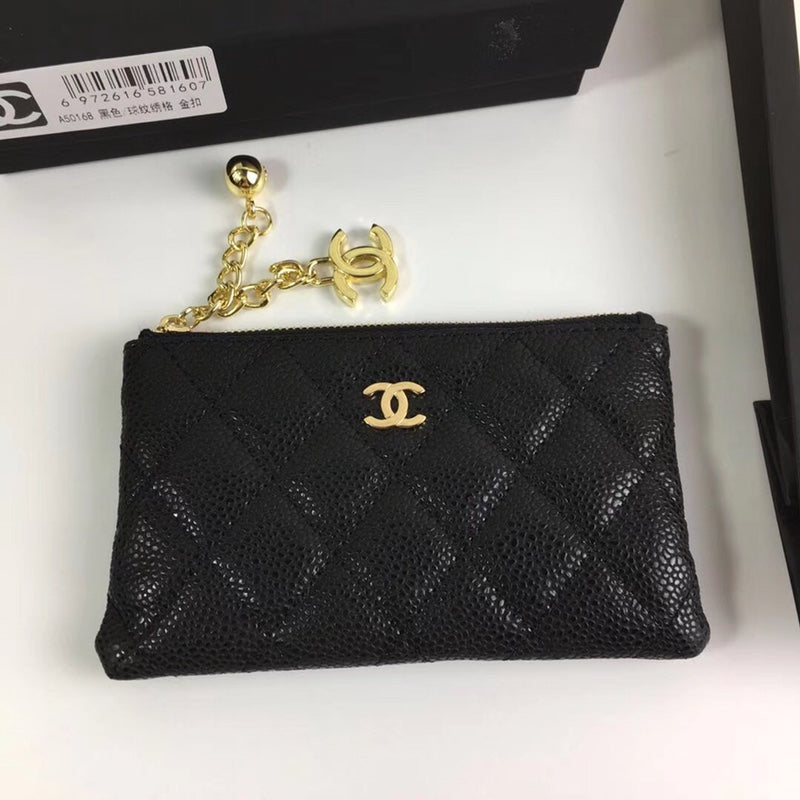 CHANEL CLASSIC SMALL ZIPPED POUCH 15 BLACK CALFSKIN GOLD ICON - bag