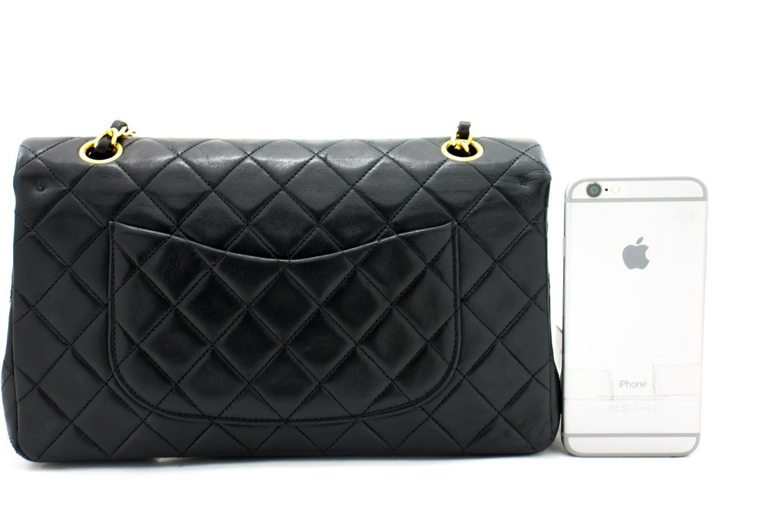 CHANEL Classic Double Flap 10" Chain Shoulder Bag Black Lambskin i71 - Shoulder Bag