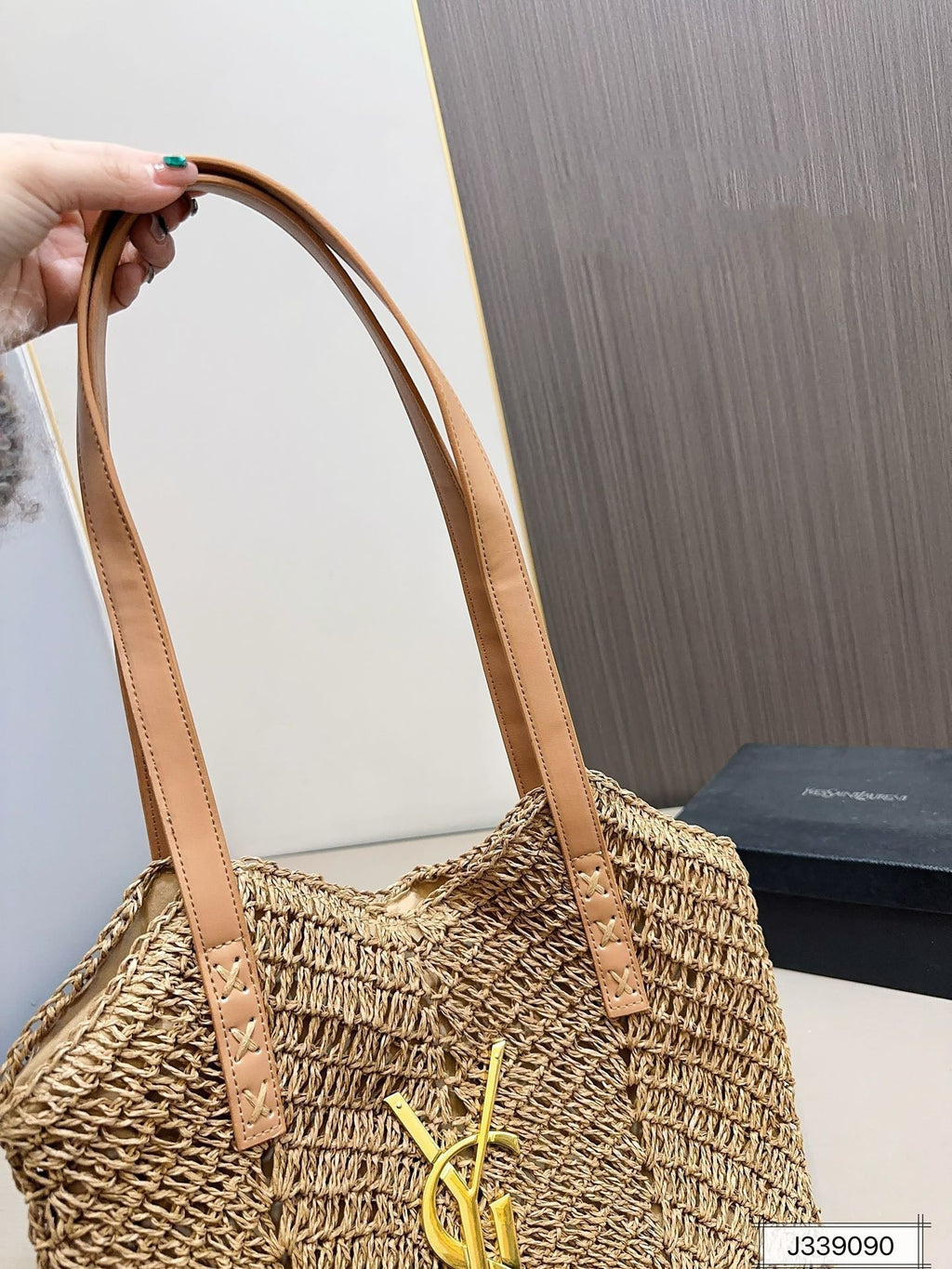 YSL SAINT LAURENT Vacation Casual Raffia Woven Tote Bag 35x32cm